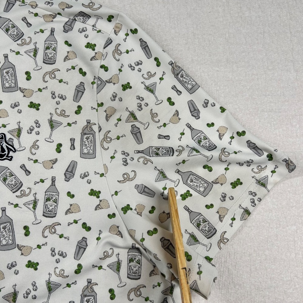 Penguin Golf Shirt Mens L Polo Martini Cocktails Gin All Over Print Performance - Picture 7 of 11